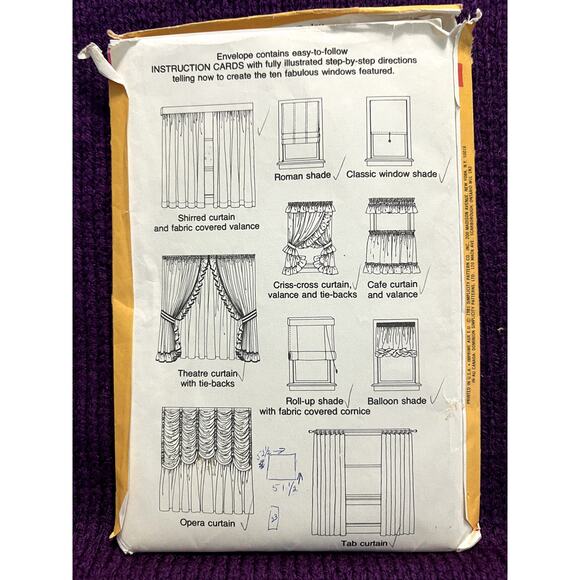 Simplicity 118 home curtain sewing pattern cards - Picture 2 of 2
